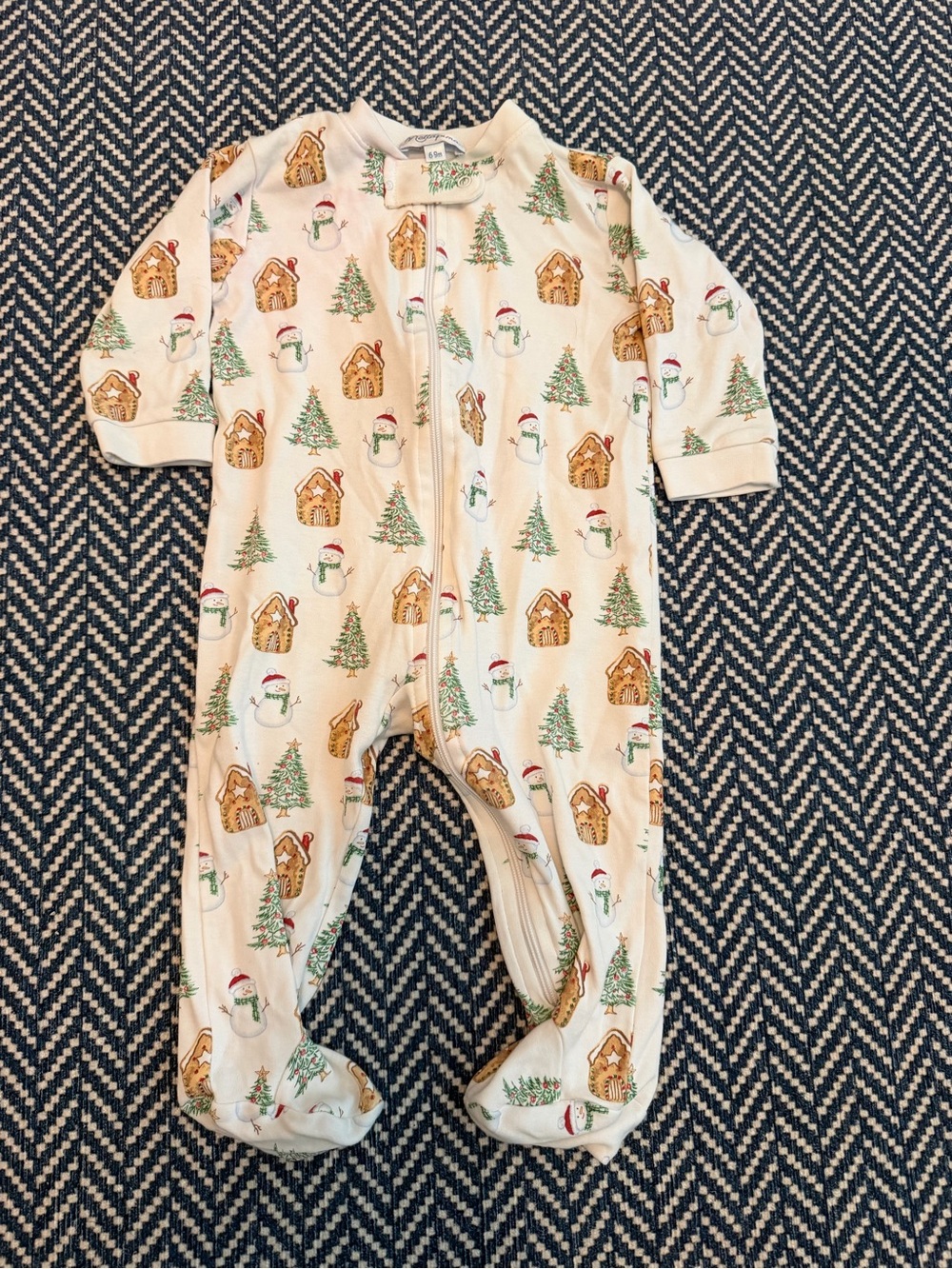 Holiday Gingerbread Footed Pajamas - Cream with Green Trees